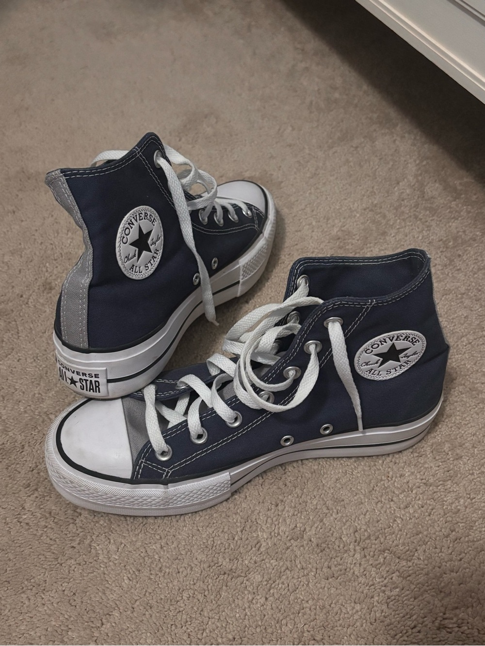 Platform Converse High Top Sneakers - Navy & White size 8.5
